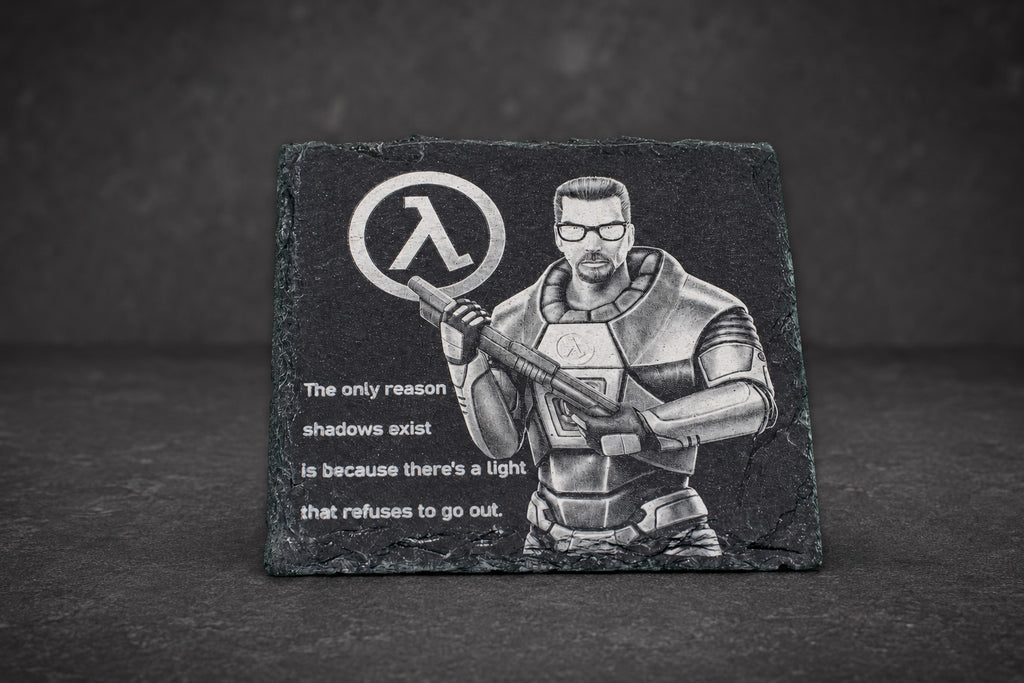 Lambda Soldier Shadows hand-engraved slate coaster