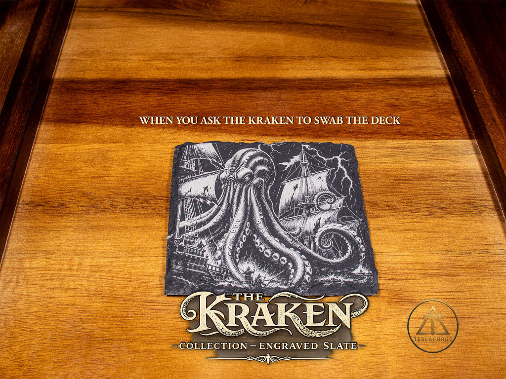 The Kraken Collection • Engraved Natural Slate Coaster Set of 4