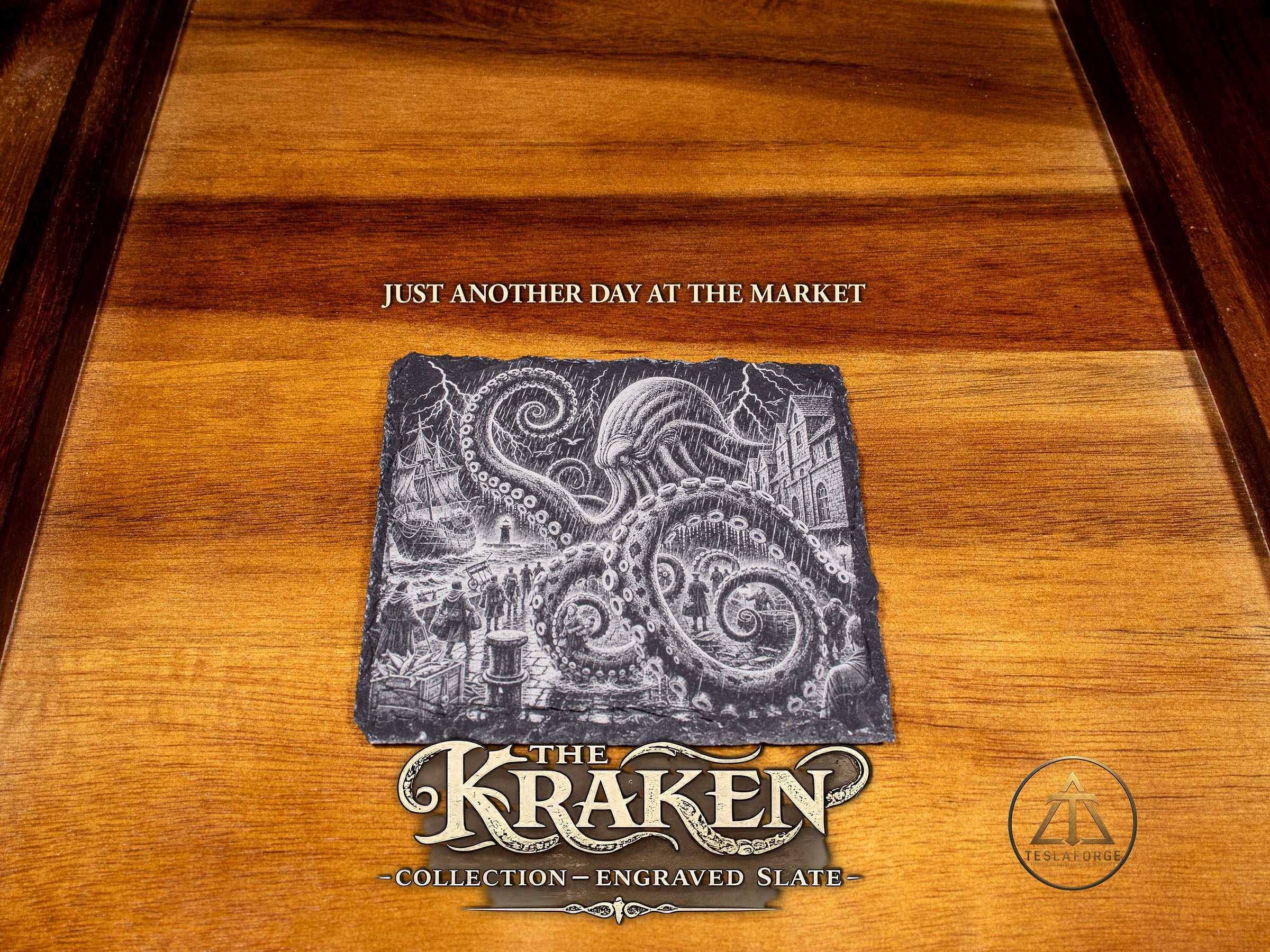 The Kraken Collection • Engraved Natural Slate Coaster Set of 4