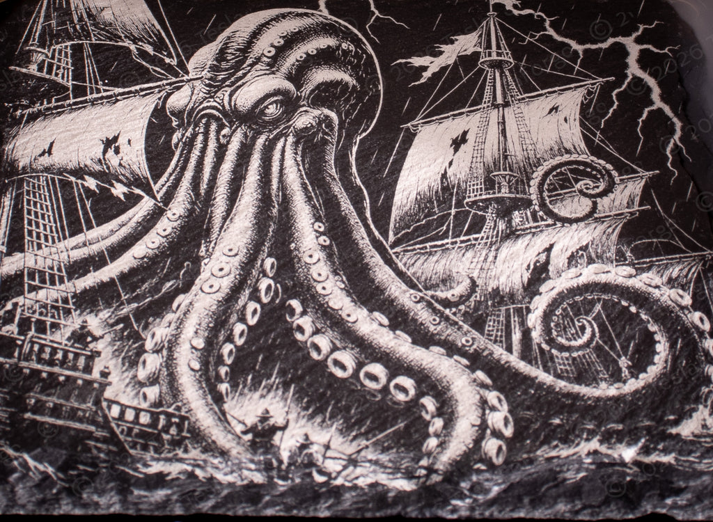 The Kraken Collection • Engraved Natural Slate Coaster Set of 4