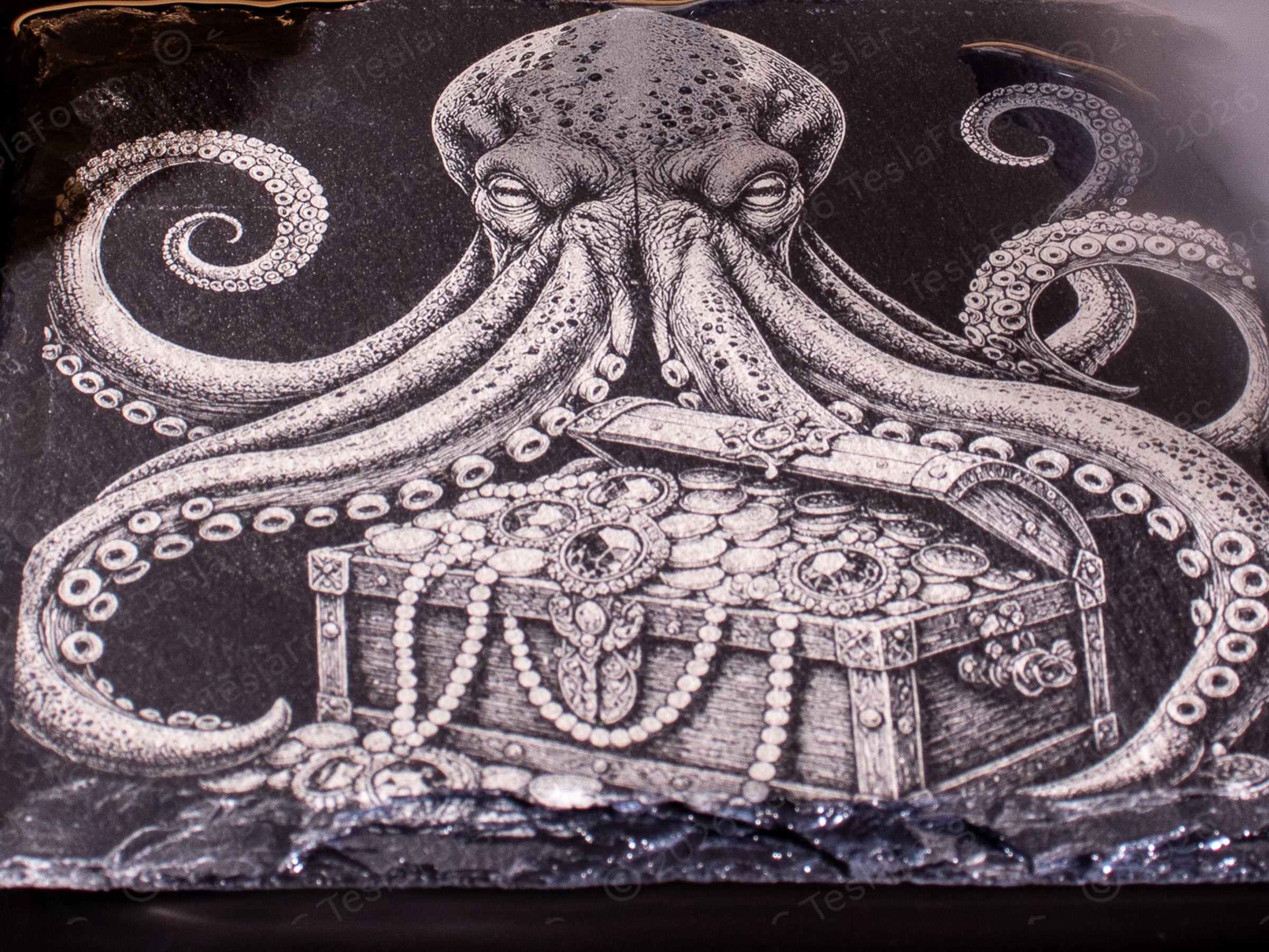 The Kraken Collection • Engraved Natural Slate Coaster Set of 4
