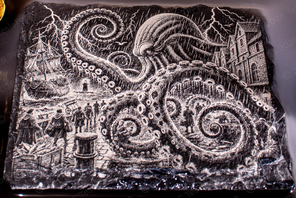 The Kraken Collection • Engraved Natural Slate Coaster Set of 4