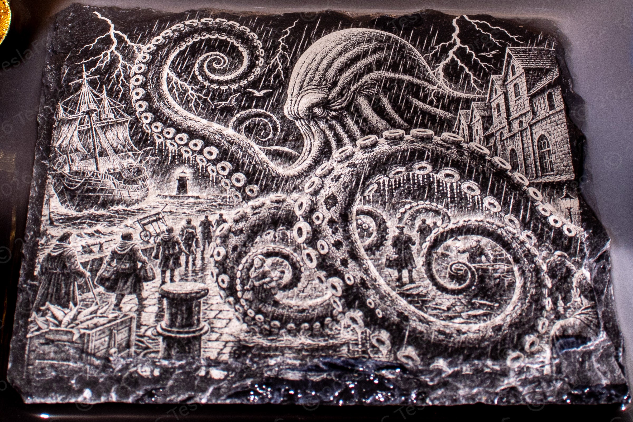 The Kraken Collection • Engraved Natural Slate Coaster Set of 4