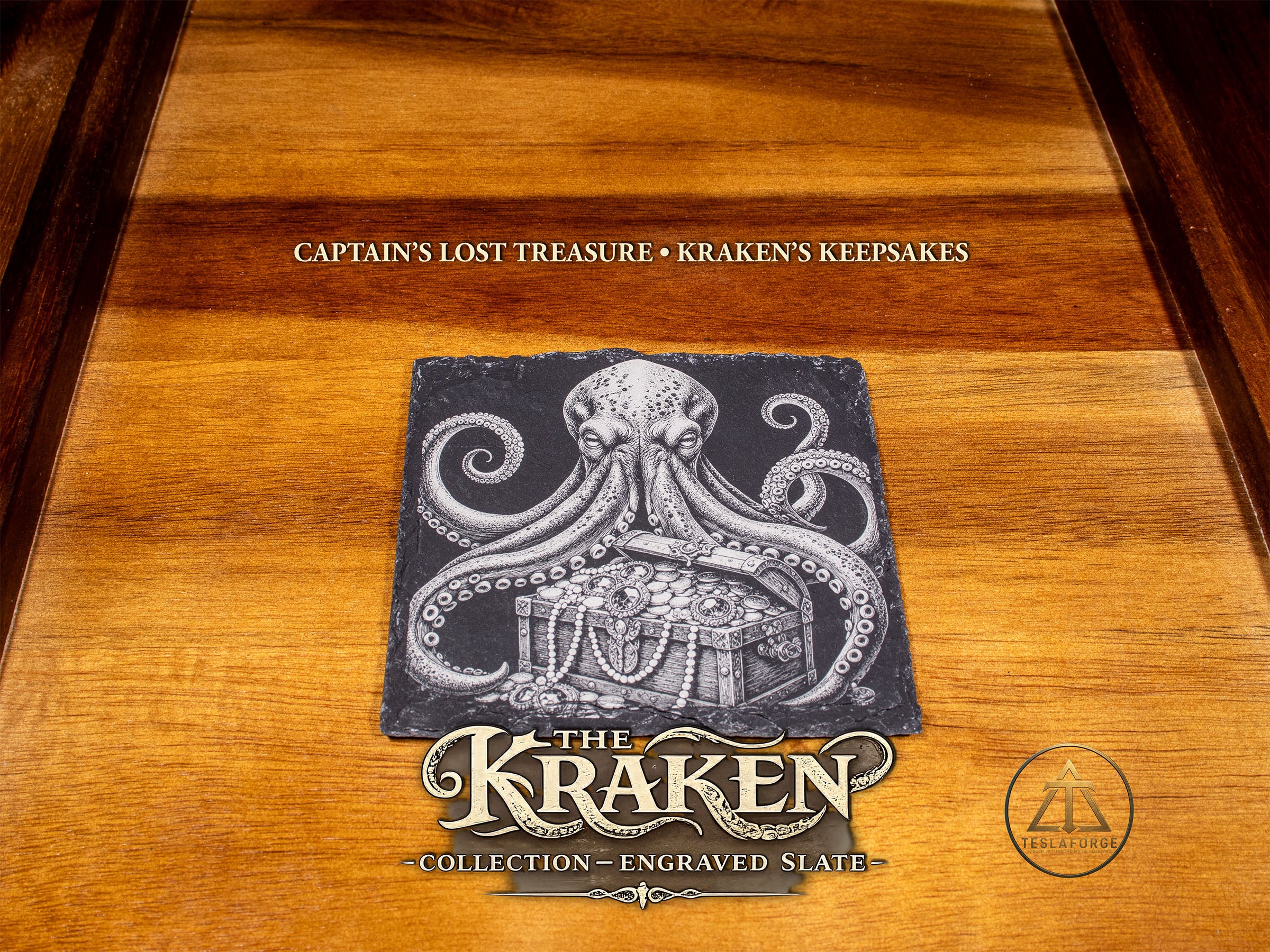 The Kraken Collection • Engraved Natural Slate Coaster Set of 4
