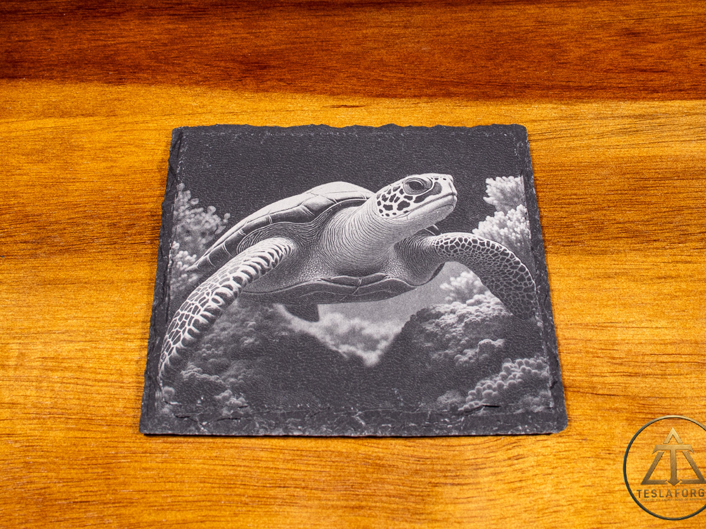 Guardians of the Deep • Engraved Sea Turtle Slate Coaster Set of 4