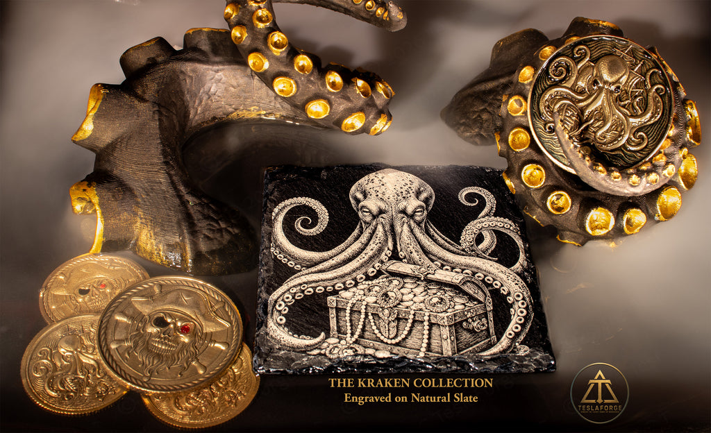 The Kraken Collection • Engraved Natural Slate Coaster Set of 4