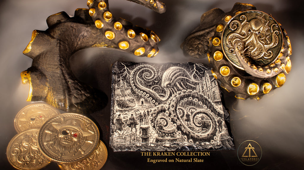 The Kraken Collection • Engraved Natural Slate Coaster Set of 4