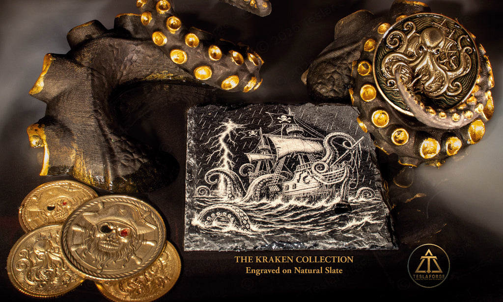 The Kraken Collection • Engraved Natural Slate Coaster Set of 4