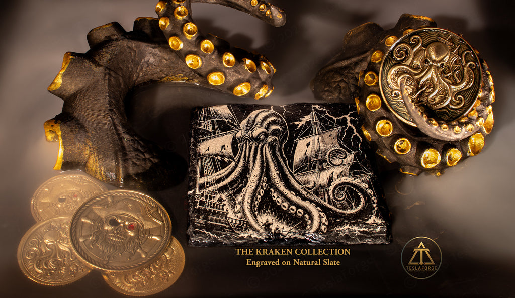 The Kraken Collection • Engraved Natural Slate Coaster Set of 4