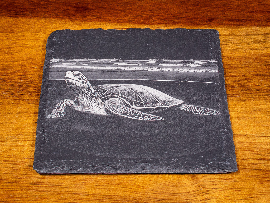Guardians of the Deep • Engraved Sea Turtle Slate Coaster Set of 4