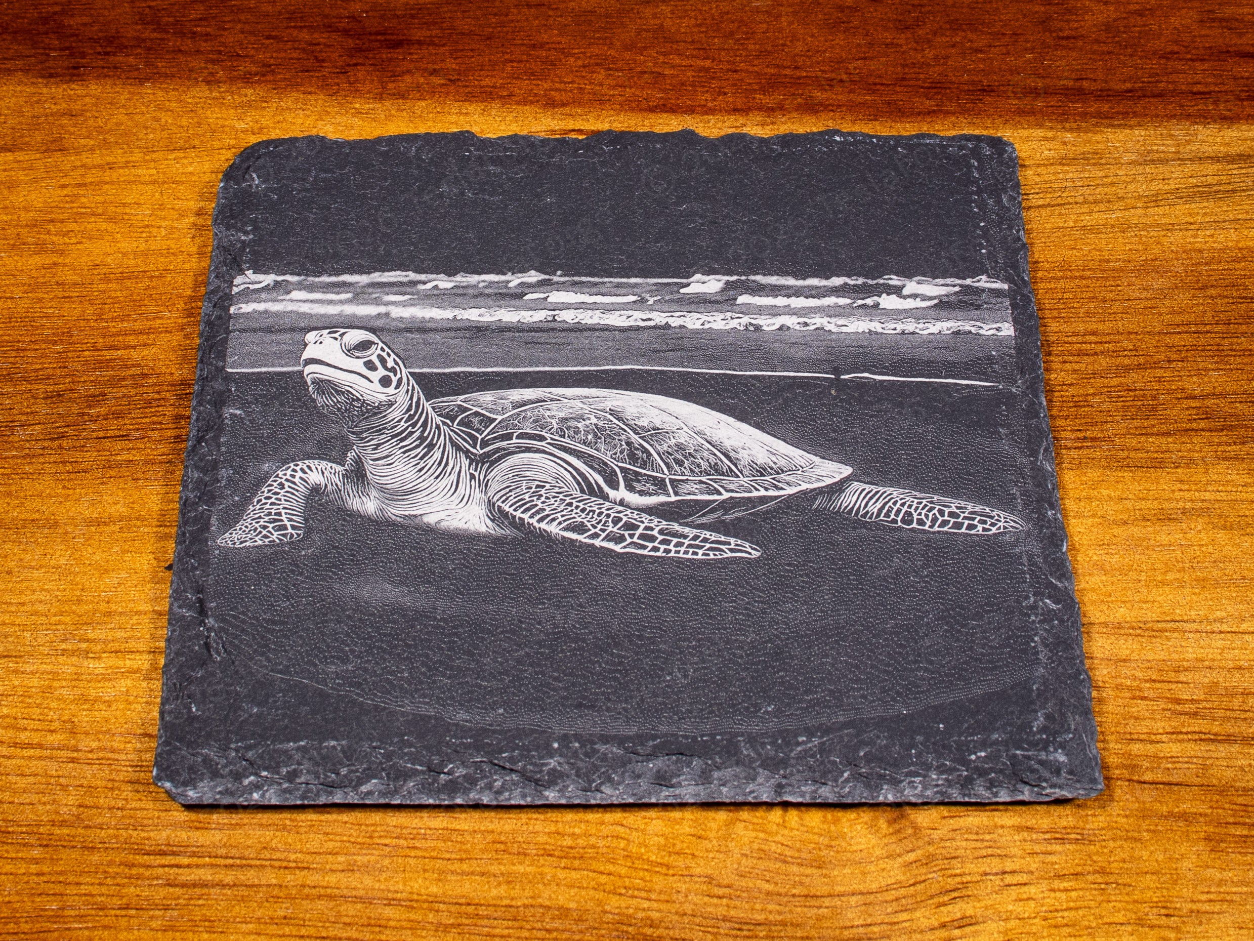 Guardians of the Deep • Engraved Sea Turtle Slate Coaster Set of 4