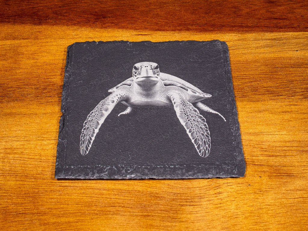 Guardians of the Deep • Engraved Sea Turtle Slate Coaster Set of 4