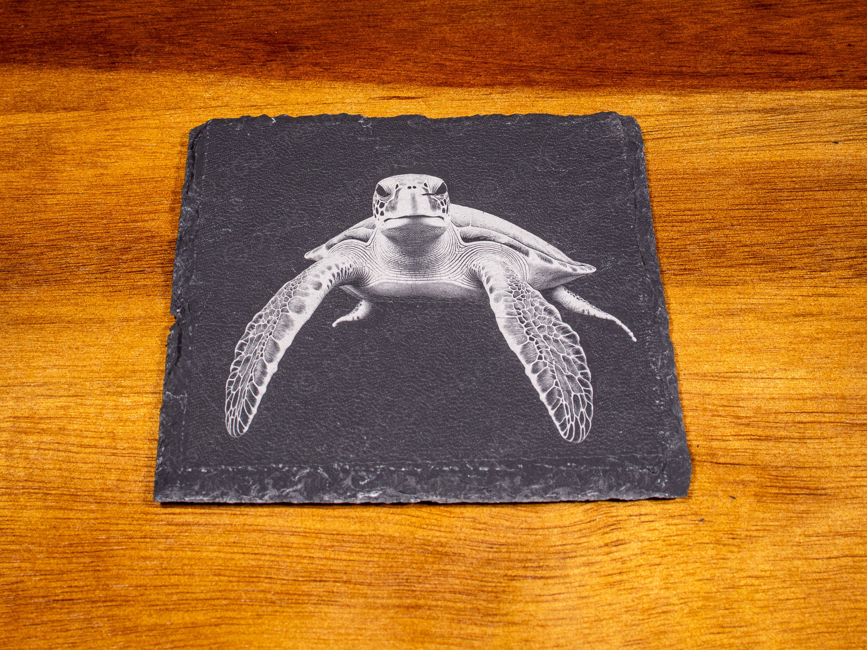 Guardians of the Deep • Engraved Sea Turtle Slate Coaster Set of 4