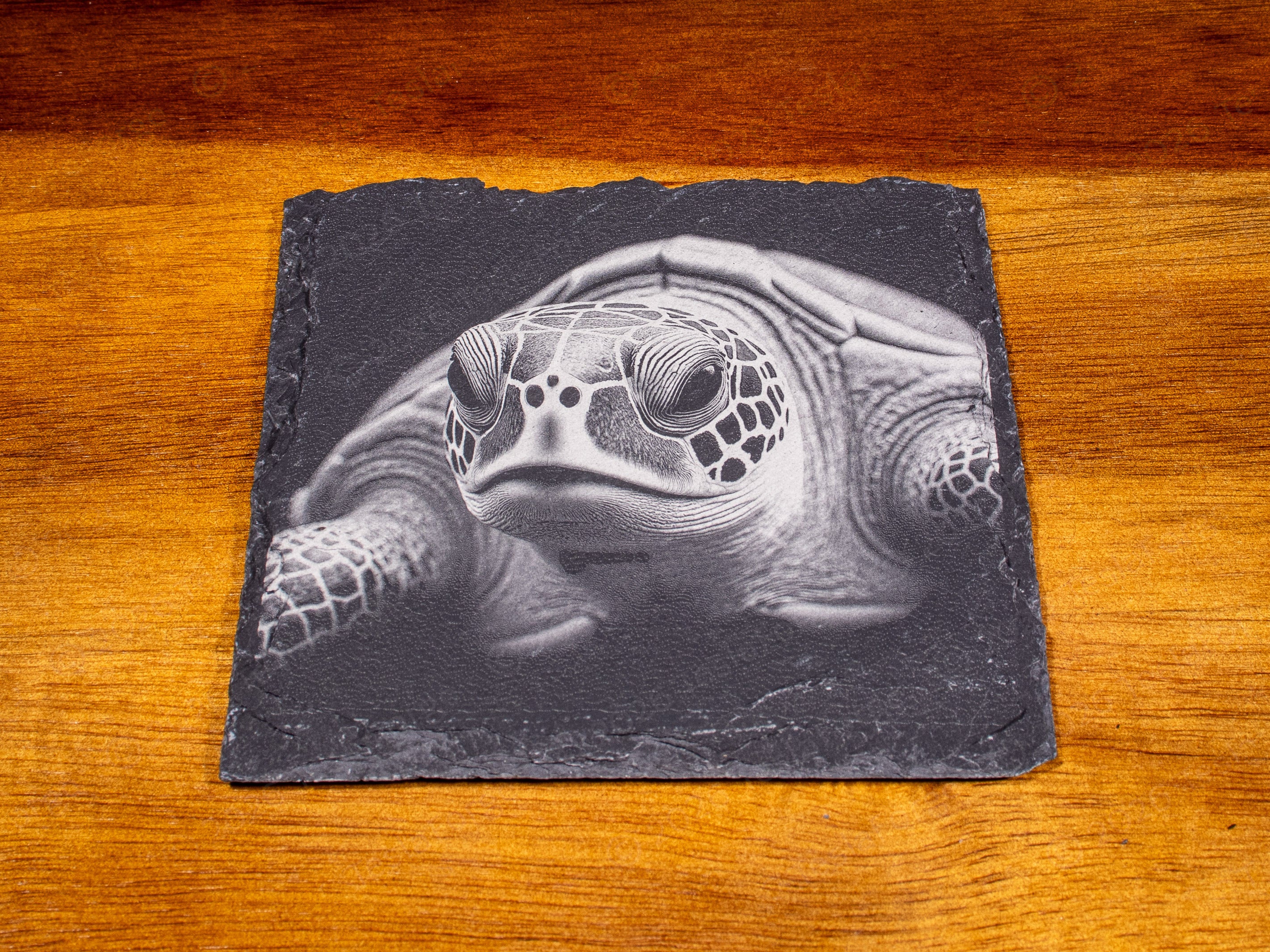 Guardians of the Deep • Engraved Sea Turtle Slate Coaster Set of 4